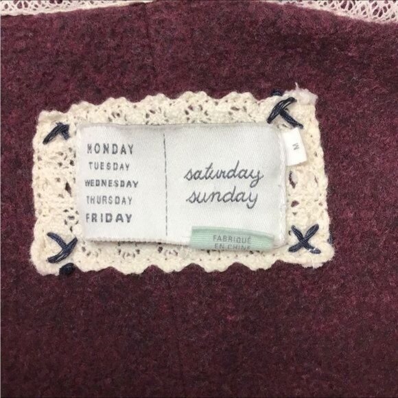 Saturday Sunday Anthropologie Women’s Open Front Cardigan, Wine, size M - Picture 6 of 8